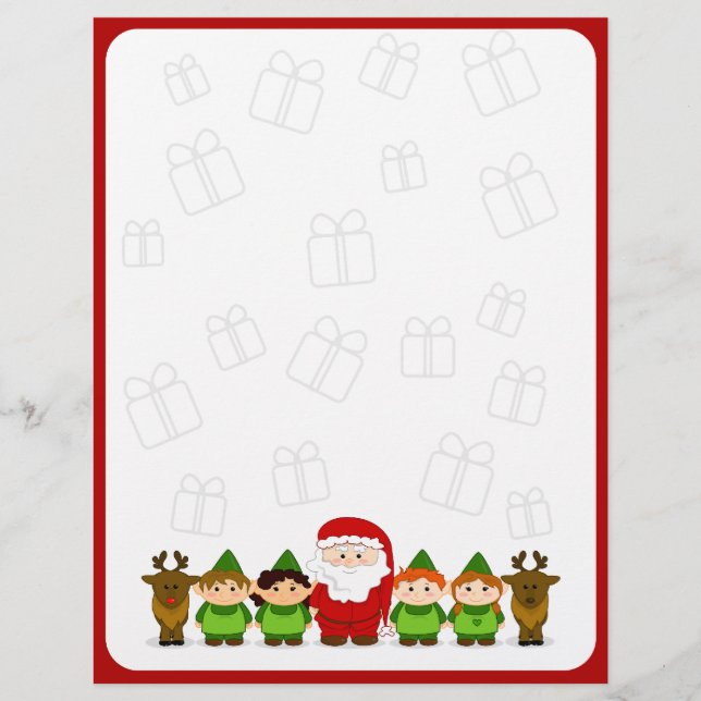 Lámina Papel para la carta de Navidades de renos, elfos y (Anverso)