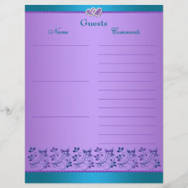 Lámina Papel para Libro de Invitados con Flores Morado y 