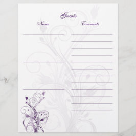 Lámina Papel para libro de invitados floral púrpura y bla