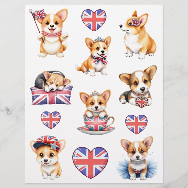 Lámina Papel para Scrapbook Collage de Corgi Londres (Anverso)