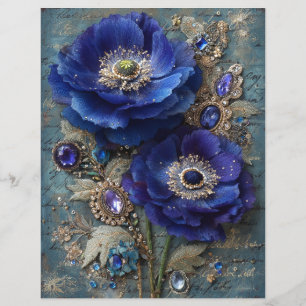 Lámina Papel para Scrapbook de Flores Azules para Junk Jo