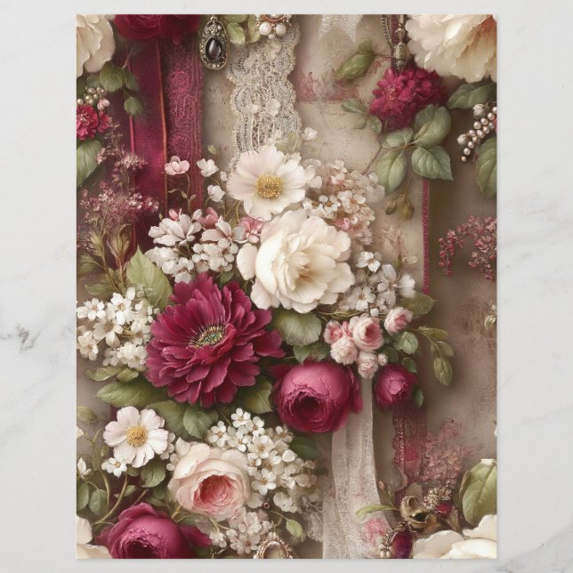 Lámina Papel para Scrapbook de Flores de Borgoña (Anverso)