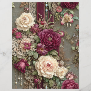 Lámina Papel para Scrapbook de Flores de Borgoña para Jun