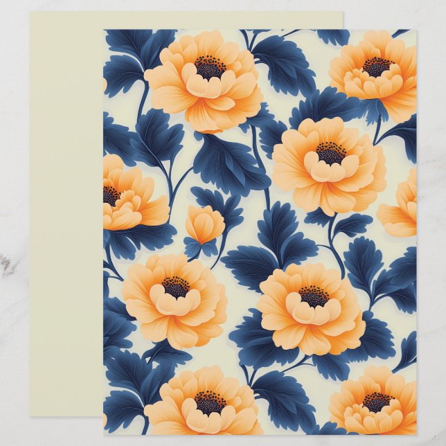 Lámina Papel para Scrapbook de Flores de Peonía Amarillas (Anverso / Reverso)