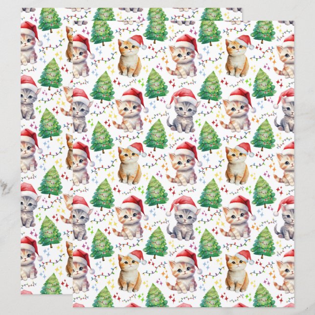Lámina Papel para Scrapbook de Gato de Navidad (Anverso / Reverso)