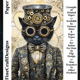 Lámina Papel para Scrapbook de Gato Negro Victoriano Stea
