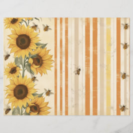 Lámina Papel para Scrapbook de Girasoles Abejas Vintage