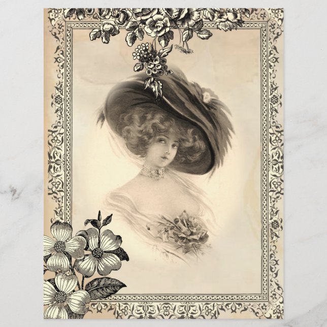 Lámina Papel para Scrapbook de Mujer con Sombrero de la D (Anverso)