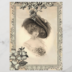 Lámina Papel para Scrapbook de Mujer con Sombrero de la D