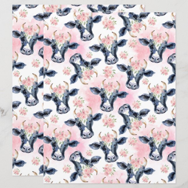 Lámina Papel para Scrapbook de Vacas Vintage (Anverso / Reverso)