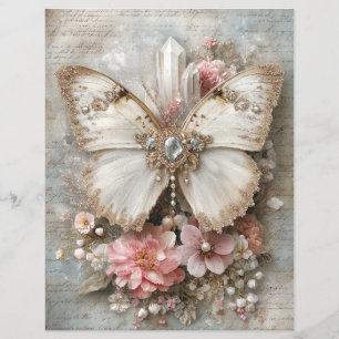 Lámina Papel para Scrapbook Diario Basura Mariposa Blanca