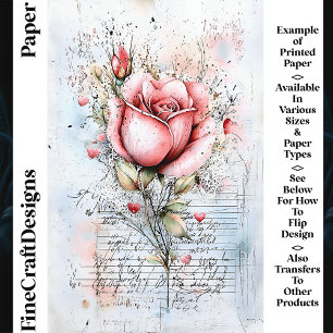 Lámina Papel para Scrapbook Shabby Chic Rosa Rosas y Cora