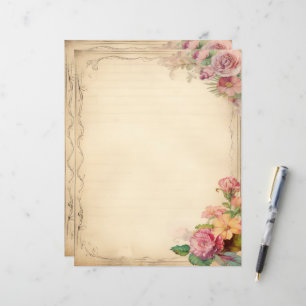 Lámina Papel pintado floral rosa amarillo para diario de