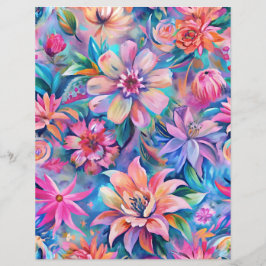 Lámina Papel rayado de patrones de flores rosadas y púrpu