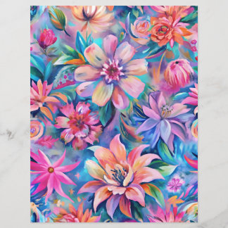 Lámina Papel rayado de patrones de flores rosadas y púrpu