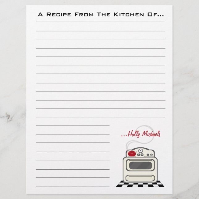Lámina Papel recetario de cocina roja retro Stove (Anverso)