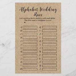 Lámina Papel rústico Noche Ducha Alfabeto Boda Raza