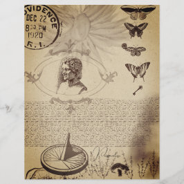 Lámina Papel Sepia Viejo con sello de poste de mariposa d