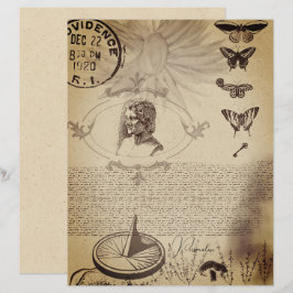 Lámina Papel Sepia Viejo con sello de poste de mariposa d