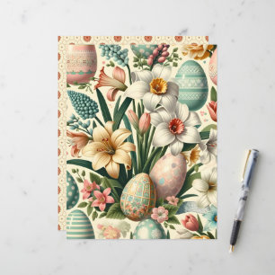 Lámina Papel vintage Floral Easter Scrapbook