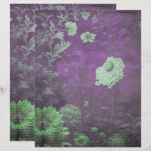 Lámina Papel vintage morado y crema floral de cartón