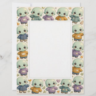 Lámina Papelería de criaturas zombie Kawaii
