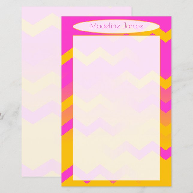 Lámina Papelería rosa y Naranja de Chevron para escritura (Anverso / Reverso)
