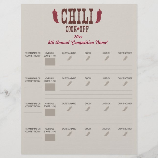 Lámina Papeleta de voto de Chili Cook Off (Anverso)