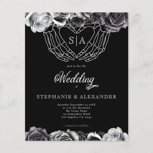 Lámina PAPER Rosas de monograma gótico Boda de esqueletos (Anverso)