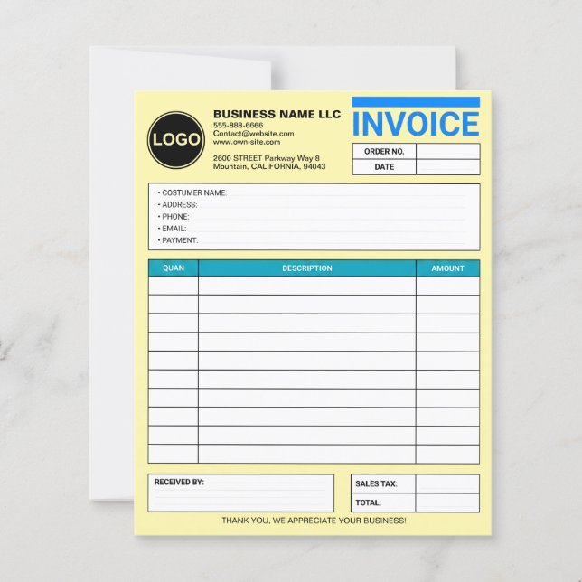 Lámina Papers de formulario de factura de ventas con logo (Anverso)