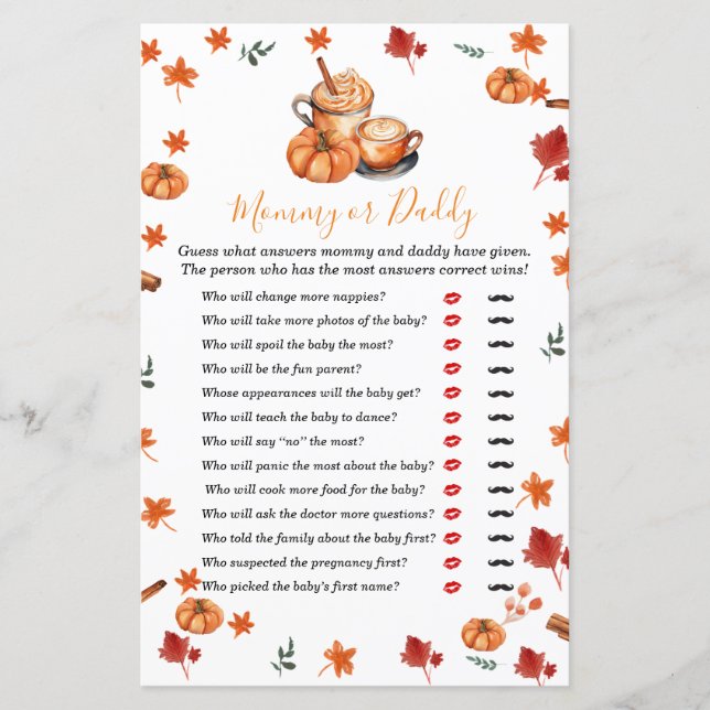 Lámina Papi o mami de las especias de calabaza de Baby Sh (Anverso)