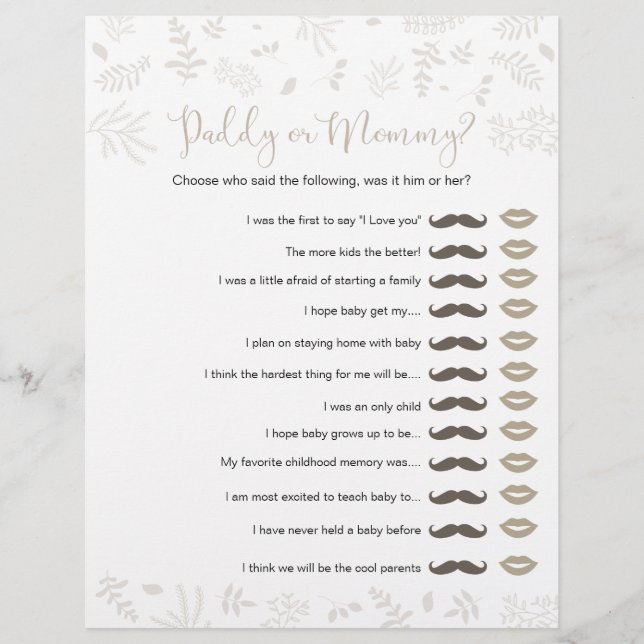 Lámina Papi o mami Forest deja el juego de Baby Shower (Anverso)