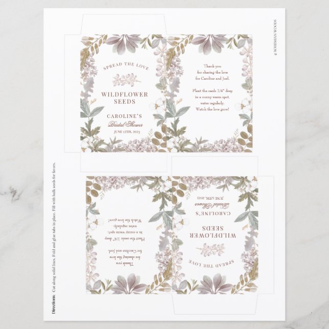 Lámina Paquetes DIY Flower Seed Packets Bridal Shower Fav (Anverso)