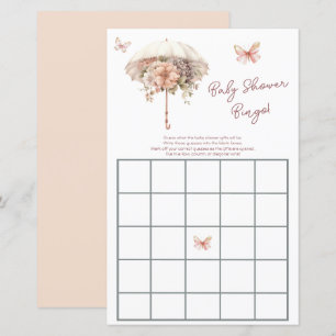 Lámina Paraguas florales rosados Baby Shower Bingo