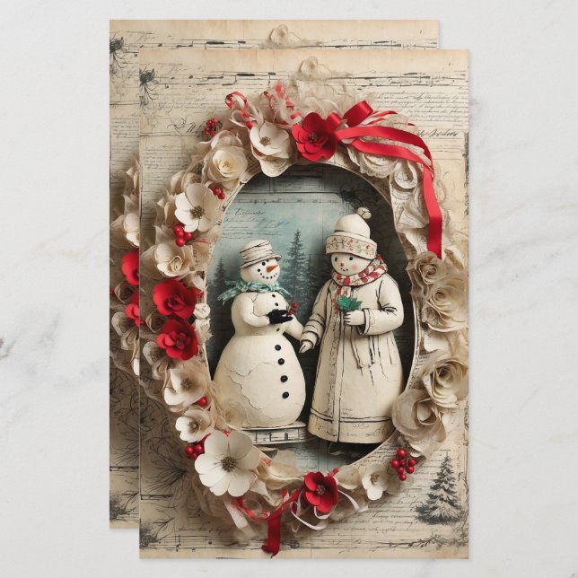 Lámina Pareja de Snowman en Navidades de Wreath (Anverso / Reverso)