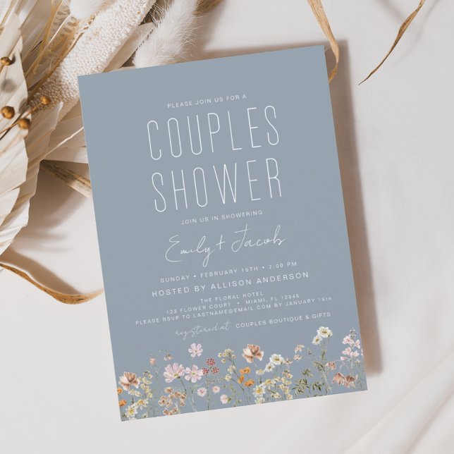 Lámina Parejas Azul Dusty Shower Invitación Flor silvestr (Subido por el creador)