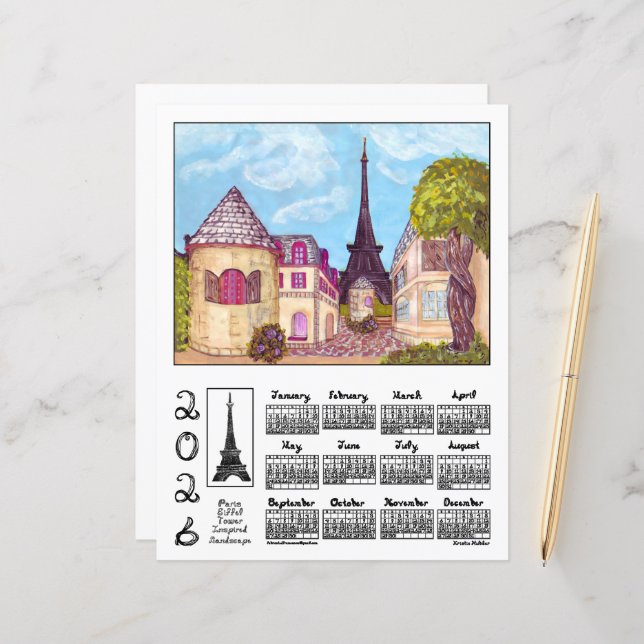 Lámina Paris Eiffel Tower Landscape 2026 Calendar Paper (Anverso/Reverso In Situ)