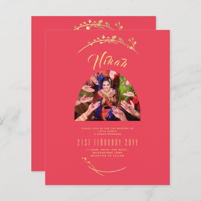 Lámina Participación del Boda de fotografía de oro rojo N (Anverso / Reverso)