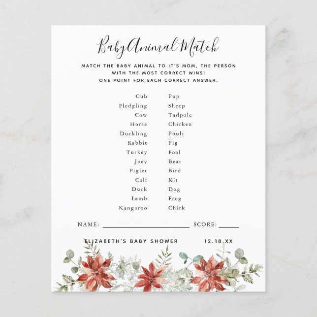 Lámina Partida de animales bebés | Juego Baby Shower (Anverso)