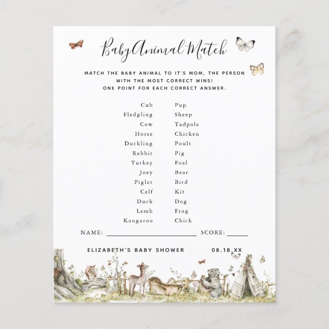 Lámina Partida de animales bebés | Juego Baby Shower (Anverso)