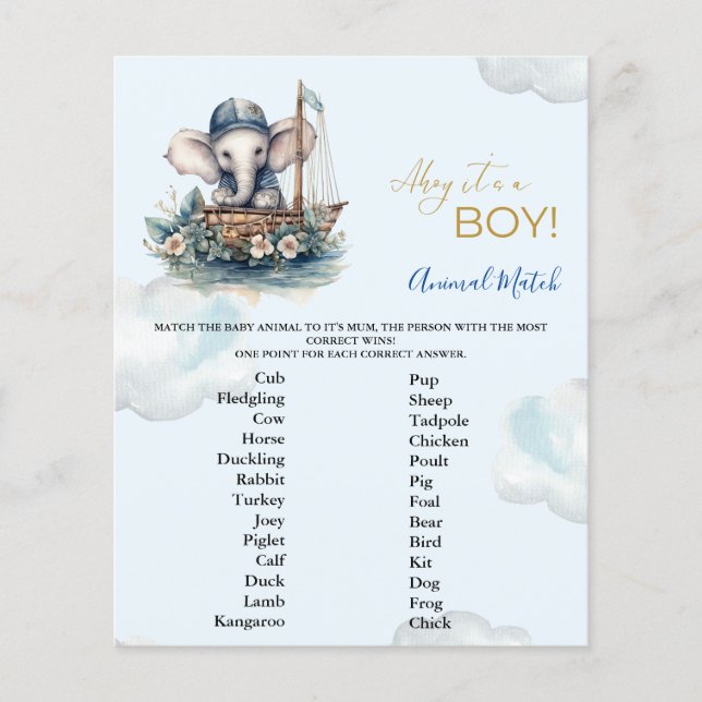 Lámina Partida de animales en Baby Shower (Anverso)