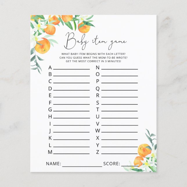 Lámina Partida De Bebé. Juego Baby Shower (Anverso)