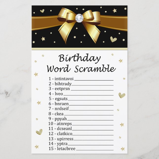 Lámina Partida de oro Cumpleaños Palabra de Cramble (Anverso)