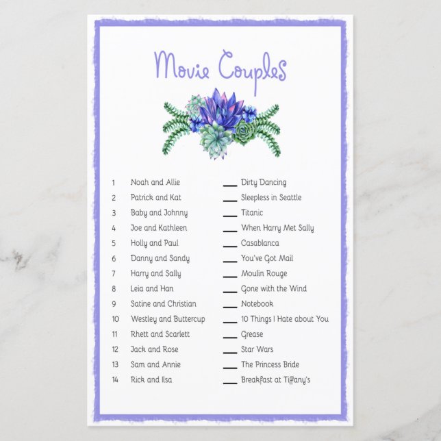 Lámina Partida de películas Suculento juego de coincidenc (Anverso)