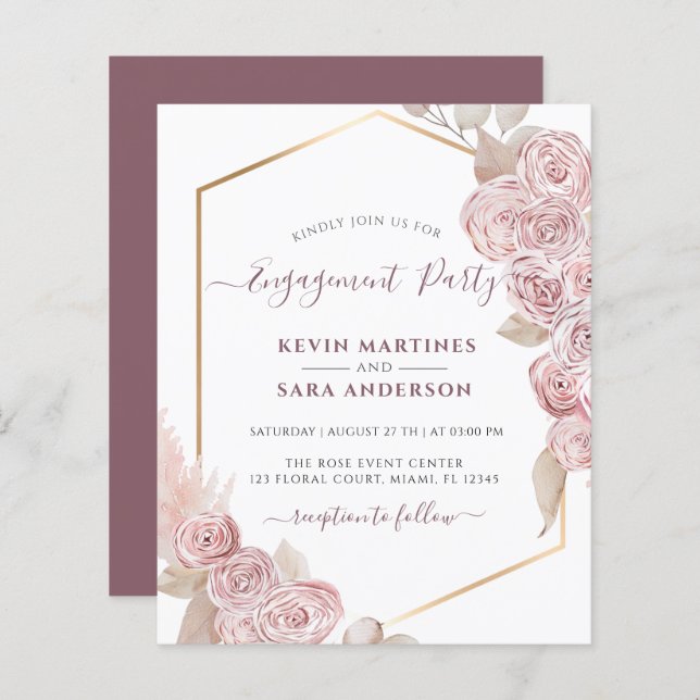 Lámina Partido de compromiso presupuestario floral rosa b (Anverso / Reverso)