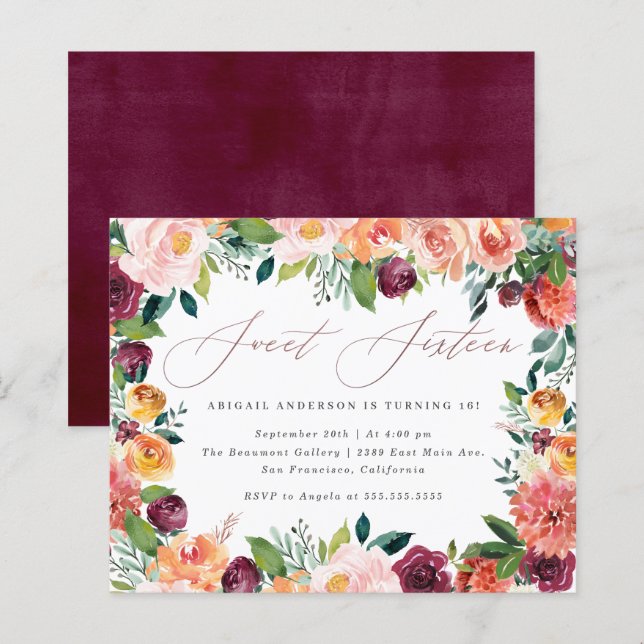 Lámina Partido de cumpleaños 16 Gold Sweet, Rosa de guión (Anverso / Reverso)