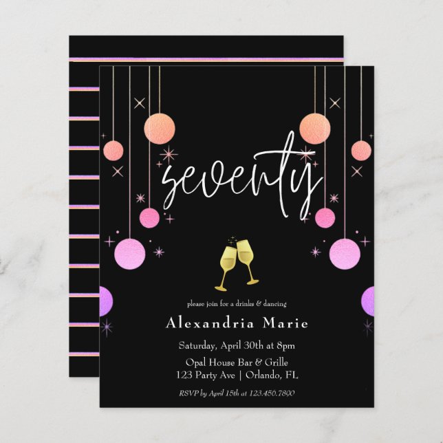 Lámina Partido de cumpleaños 70 de Budget Modern Sparkle (Anverso / Reverso)