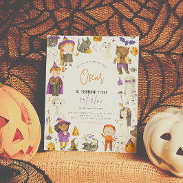 Lámina Partido de cumpleaños de Halloween con disfraces d