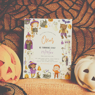 Lámina Partido de cumpleaños de Halloween con disfraces d