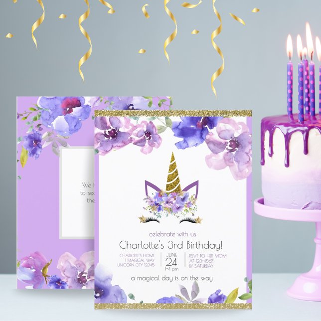 Lámina Partido de Cumpleaños Púrpura del Chica de Unicorn (Budget Unicorn Girl Purple Birthday Party)